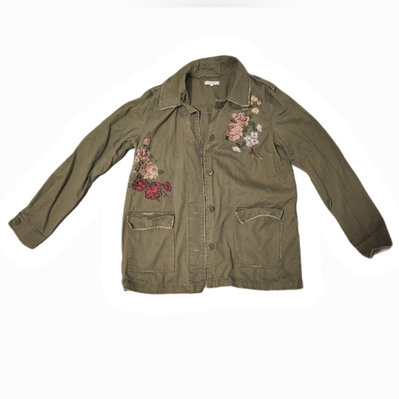 Army green jacket with pink floral pattern - Picture 1 of 5